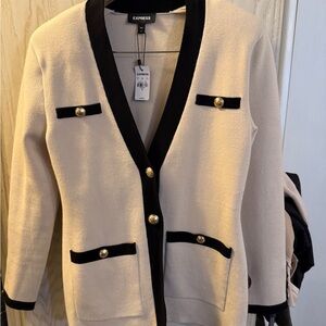 Express Women's Cream and Black Cardigan Jacket
